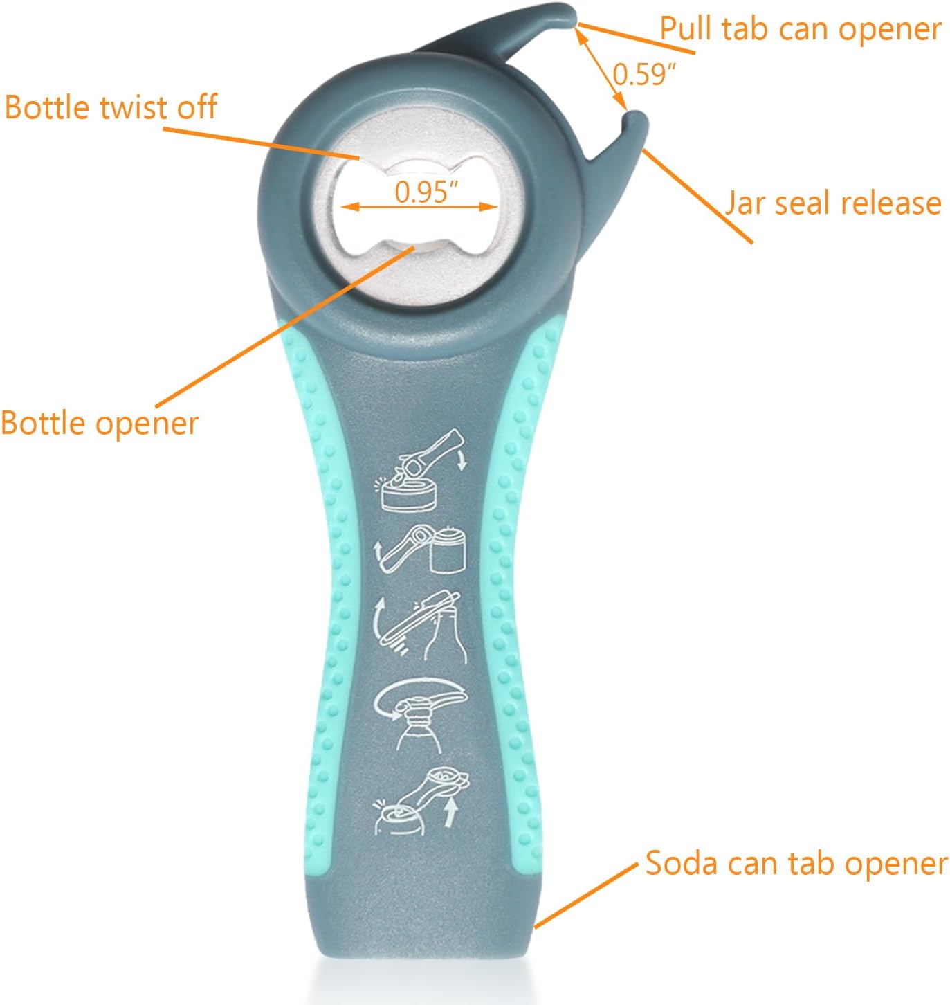 Jar Opener, 5 in 1 Multi Function Can Opener Bottle Opener Kit with Silicone Handle Easy to Use for Children, Elderly and Arthritis Sufferers (Apple Red）