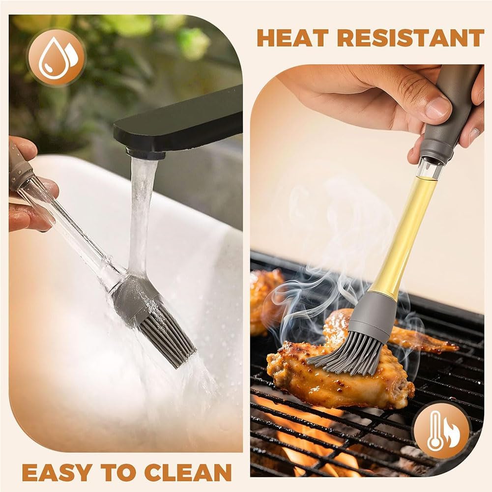4 Pack Silicone Basting Pastry Brushes with 2 Wood Handle Culinary Oil Brushes, Heat Resistant Brush Set, Perfect for BBQ Sauce Barbecue Butter Grill Baking Kitchen Cooking, BPA Free & Dishwasher Safe