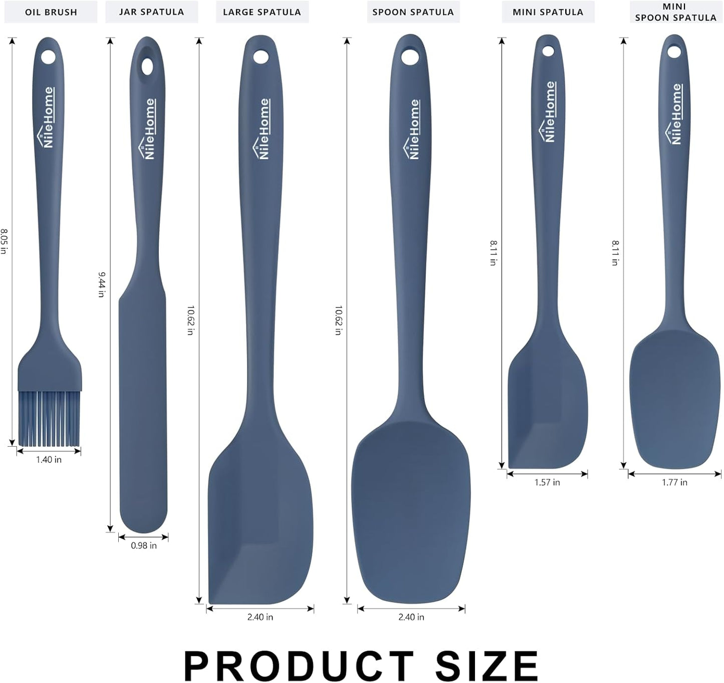 NileHome Silicone Spatula Set, 5 Pieces Food Grade Kitchen Utensils with Silicone Brush Heat Resistant BPA-free Rubber Spatula for Scraping, Baking, Cooking, Mixing—Black