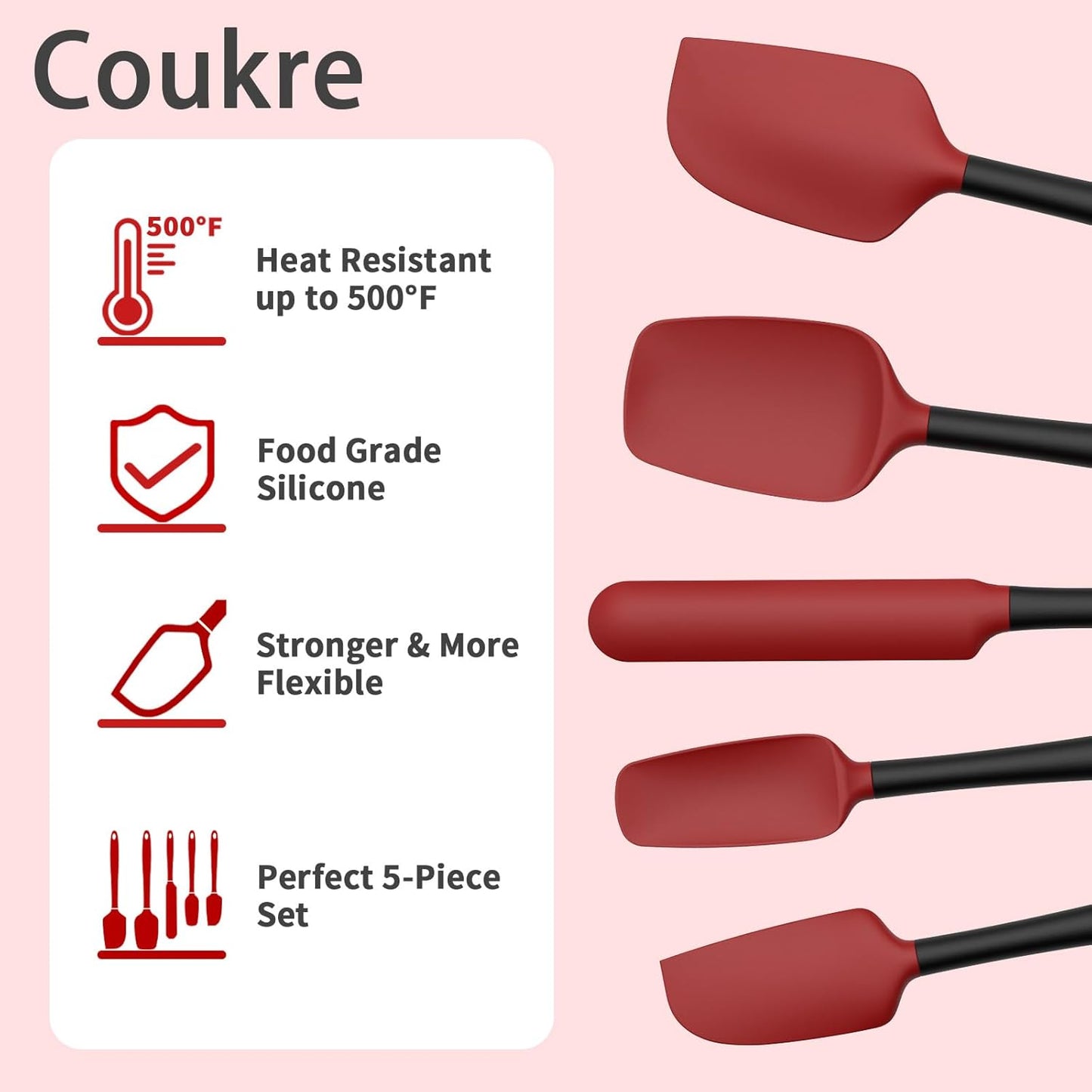 Coukre Silicone Spatula Set of 5,High Temperature Resistant, Food Grade Silicone, Dishwasher Safe, for Baking, Cooking (Aqua Green)