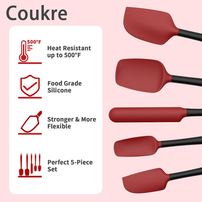 Coukre Silicone Spatula Set of 5,High Temperature Resistant, Food Grade Silicone, Dishwasher Safe, for Baking, Cooking (Aqua Green)