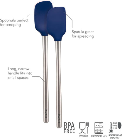 Tovolo Flex Core Silicone Spatula Spoonula Set of 2 for Non Stick Cast Iron Cooking & Baking, Dishwasher Safe Heat Resistant BPA Free Long Stainless Steel Handle Kitchen Utensil, Charcoal Gray