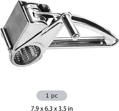 Hand Crank Cheese Grater with 2 Blades, Stainless Steel Rotary Cheese Shredder, Manual Cheese Grater with Extended Handle, Easy to Clean Kitchen Tool for Cheese, Vegetables, Nuts