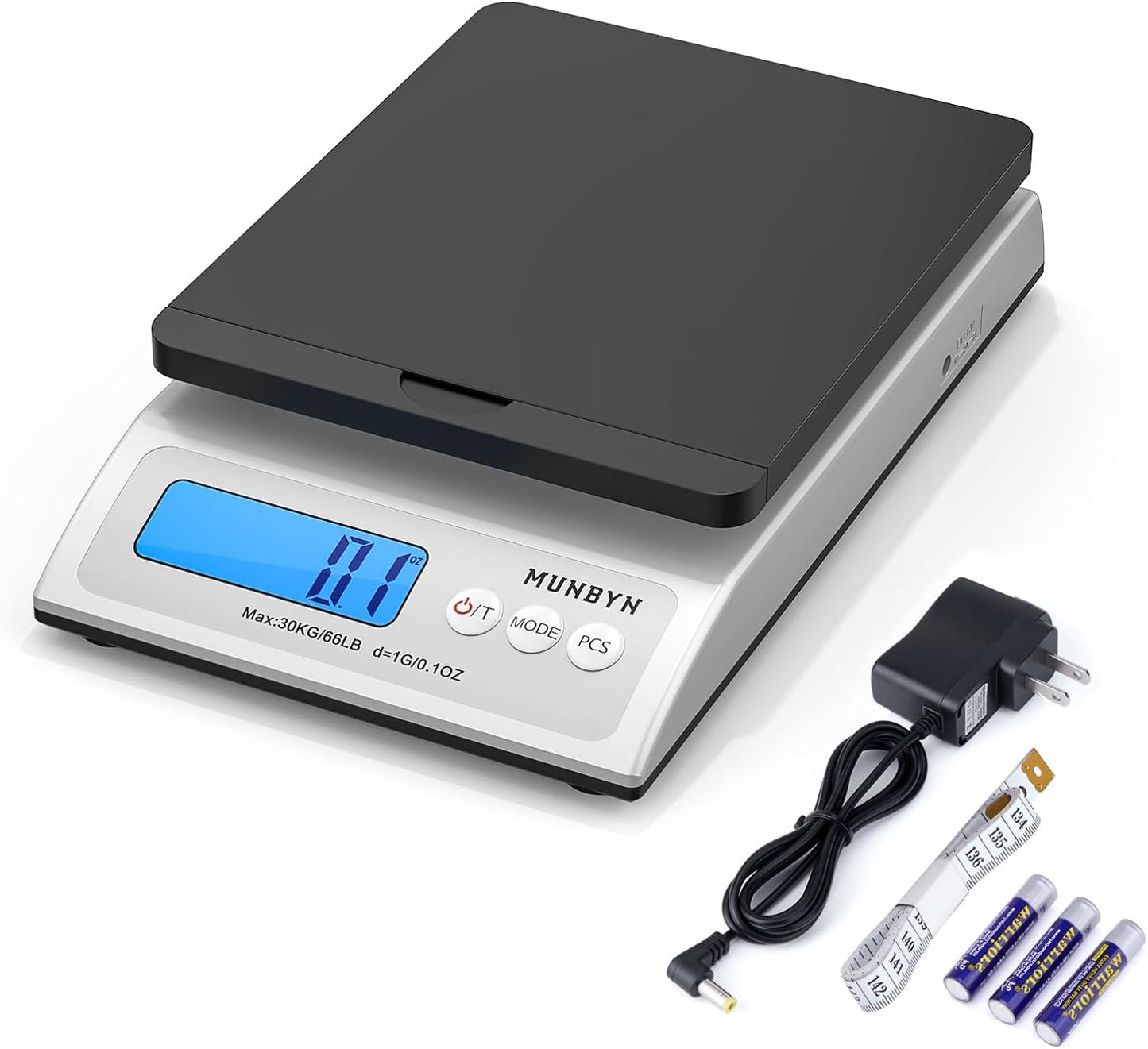 MUNBYN Shipping Scale, Accurate 66lb/0.1oz Postal Scale with Sweet Pink Style, Hold/Tear/PCS Function, Auto-Off, Battery & AC Adapter, Back-Lit LCD Display, Digital Scale for Packages and Food Pink