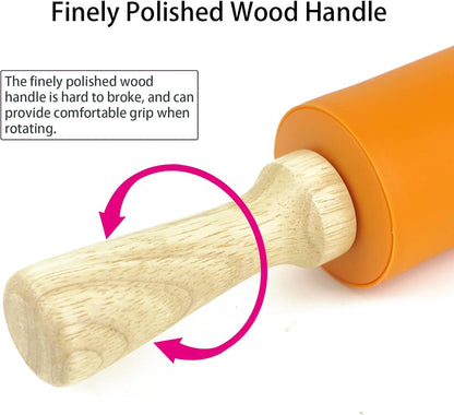 Silicone Rolling Pin for Baking Non-stick Rolling Pin Dough Roller Wooden Handle Kitchen Accessories Pastry Roller