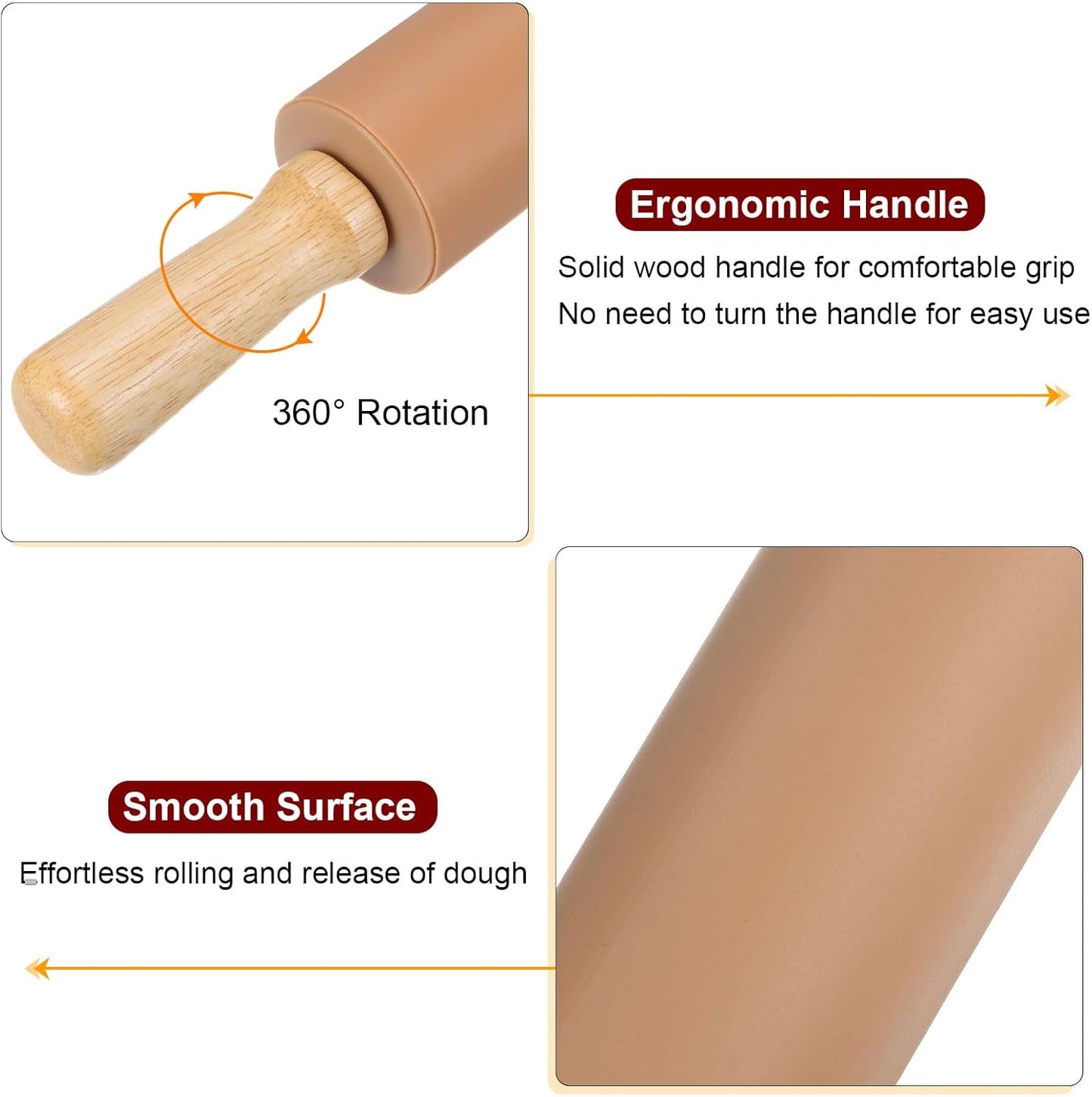 HARFINGTON Silicone Rolling Pins for Baking 12.2 Inch Non-Stick Silicone Surface Wooden Handle Rolling Pin Small Roller Playdough Rolling Pins for Fondant Kitchen Dough Pizza, Green