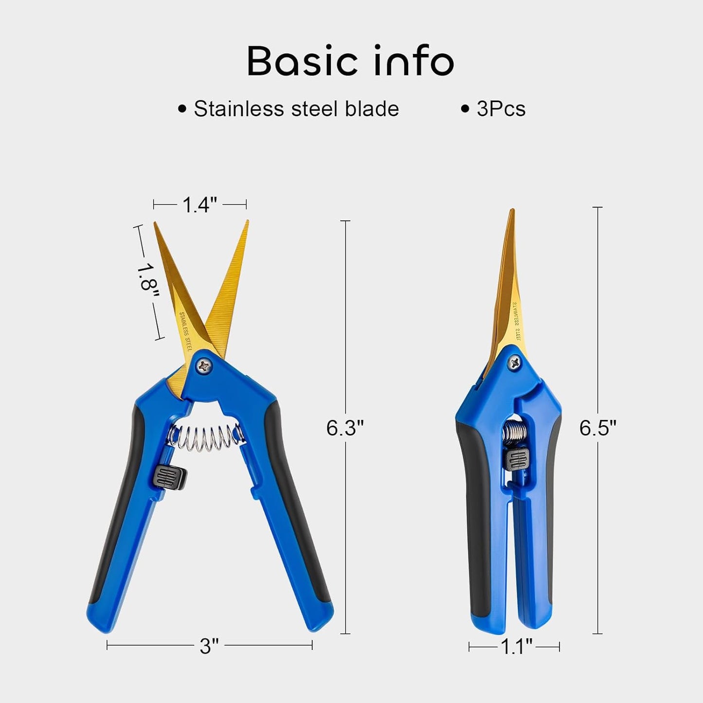 GROWNEER 3 Packs 6.5 Inch Pruning Shears Gardening Hand Pruning Snips Gardening Scissors with Straight Stainless Steel Precision Blades