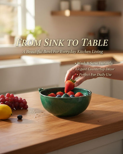 Berry Bowl, Self Spinning Fruit Washer with Drain Holes, Hydro Vortex Berry Rinser Colander, 360° Swirl Cleaning Serving Bowl for Vegetables Kitchen