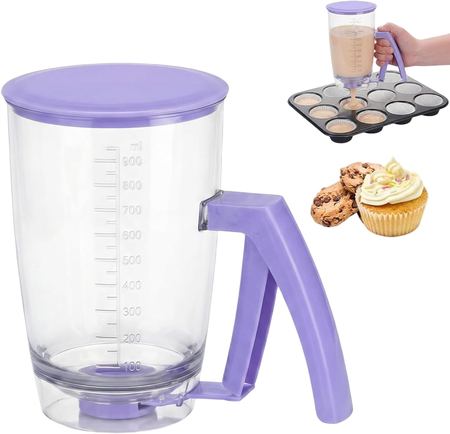 Pancake Batter Dispenser with Squeeze Handle, 4-Cup ABS Plastic Batter Bottle for Pancakes Waffles Cupcakes Muffins Crepes, Easy Clean Dishwasher Safe Baking Tool with Measurement Scale (1pc)