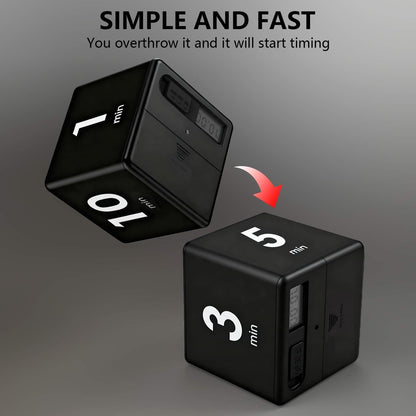 Cube Timer Black,Pretmess Gravity Flip Kitchen Timer for Time Management and Countdown Settings 1-3-5-10 Minutes