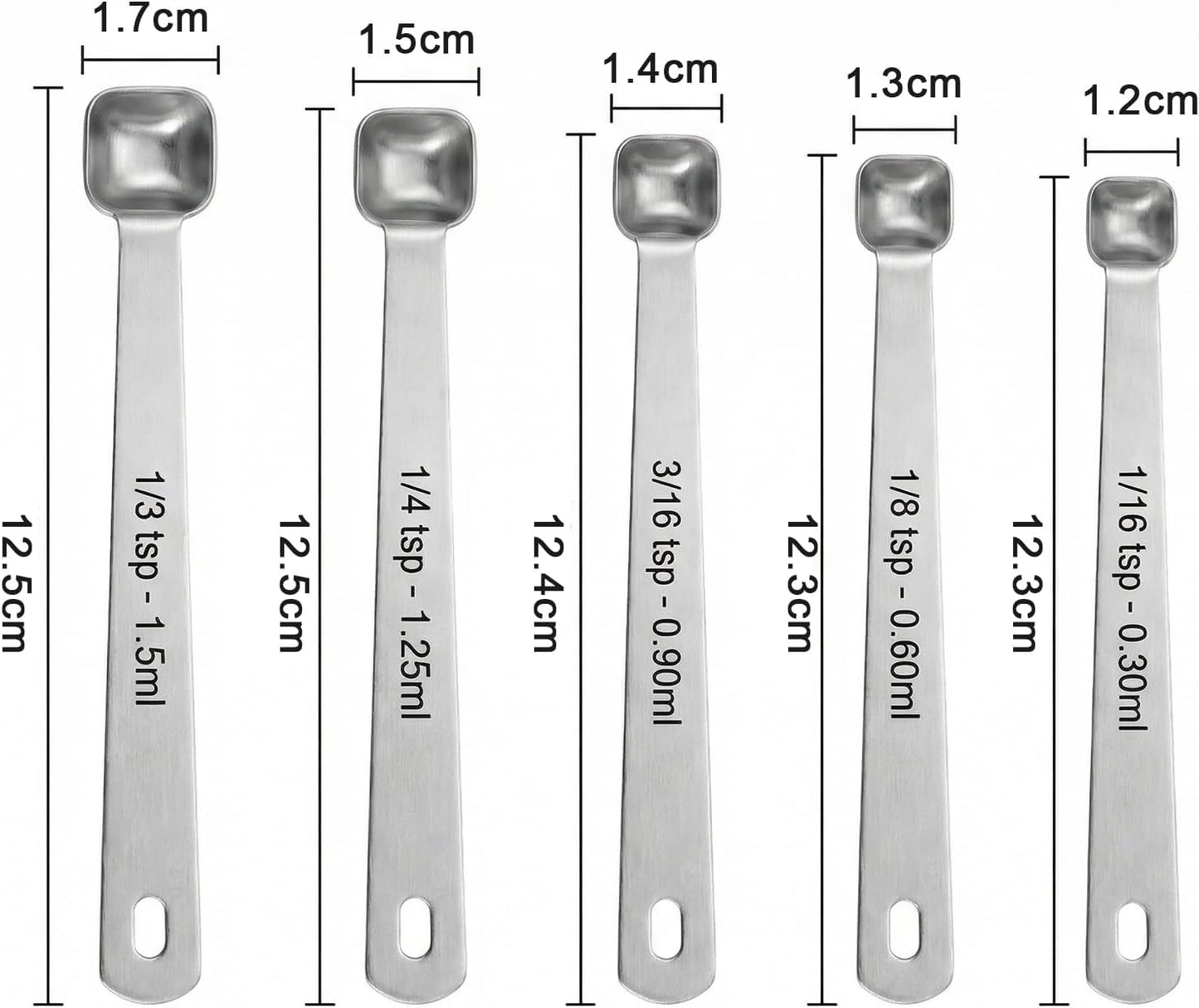 5 Pcs Teaspoon Measuring Spoons,Small Measurings Spoons Mini Square Bowl Measure Spoon Set Stainless Steel Measuring Spoon for Cooking and Baking(1/3, 1/4, 3/16, 1/8, 1/16 Tsp)