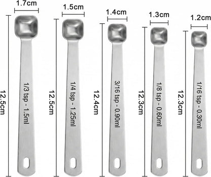 5 Pcs Teaspoon Measuring Spoons,Small Measurings Spoons Mini Square Bowl Measure Spoon Set Stainless Steel Measuring Spoon for Cooking and Baking(1/3, 1/4, 3/16, 1/8, 1/16 Tsp)