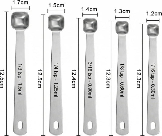 5 Pcs Teaspoon Measuring Spoons,Small Measurings Spoons Mini Square Bowl Measure Spoon Set Stainless Steel Measuring Spoon for Cooking and Baking(1/3, 1/4, 3/16, 1/8, 1/16 Tsp)