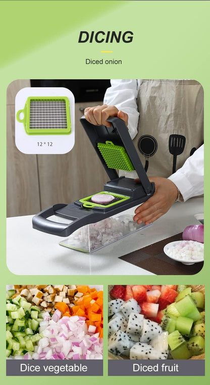 Vegetable Chopper Multifunctional 10 in 1 Food Choppers Onion Chopper Vegetable Slicer Cutter Dicer Veggie chopper with 7 Blades,Colander Basket,Container for Salad Potato Carrot Garlic