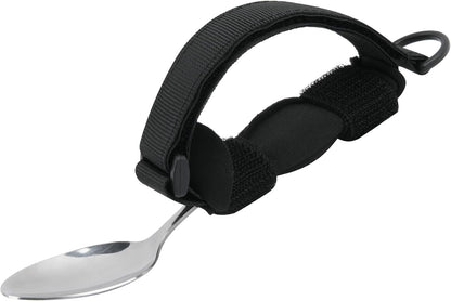 Beautyflier Spoon Fork Universal Cuff Utensil Adjustable Holder Strap for Holding Cutlery, Pens, Toothbrushes for Elderly or Individuals with Weak Grip (Black, Large Size)