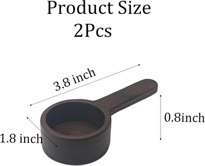 Walnut Wooden Coffee Scoop, 2Pcs Mini Measuring Spoons for Coffee, Tea, Sugar, Milk Powder, Spices, Solid Wood Tablespoon for Jars, Canisters, Kitchen Accessories, Easy to Clean