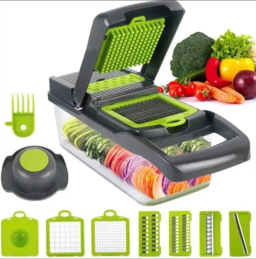 16 in 1 Vegetable Chopper, Fruit Vegetable Slicer, Onion Dicer, Food Chopper with Container, Vegetable Cutter & Spiralizer for Onion Salad (Home Essential Gadget & Kitchen)