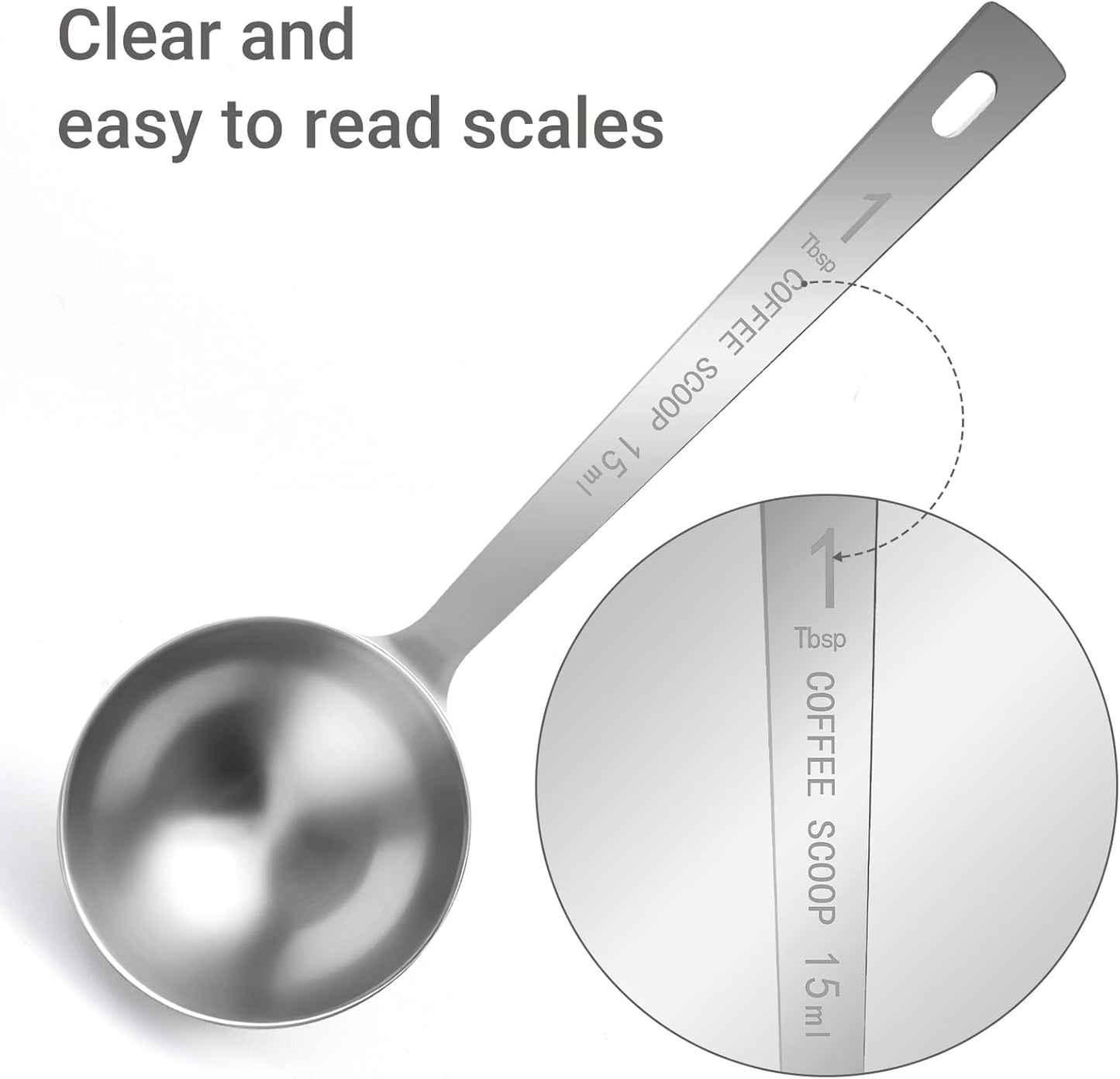 Flezoo 4Pcs Coffee Scoop Spoon - 1 Tablespoon 15ML Stainless Steel Long Handle Measuring Spoons for Ground Coffee, Loose Tea and Powder