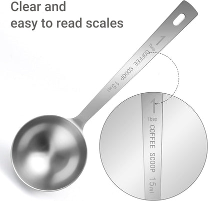 Flezoo 4Pcs Coffee Scoop Spoon - 1 Tablespoon 15ML Stainless Steel Long Handle Measuring Spoons for Ground Coffee, Loose Tea and Powder