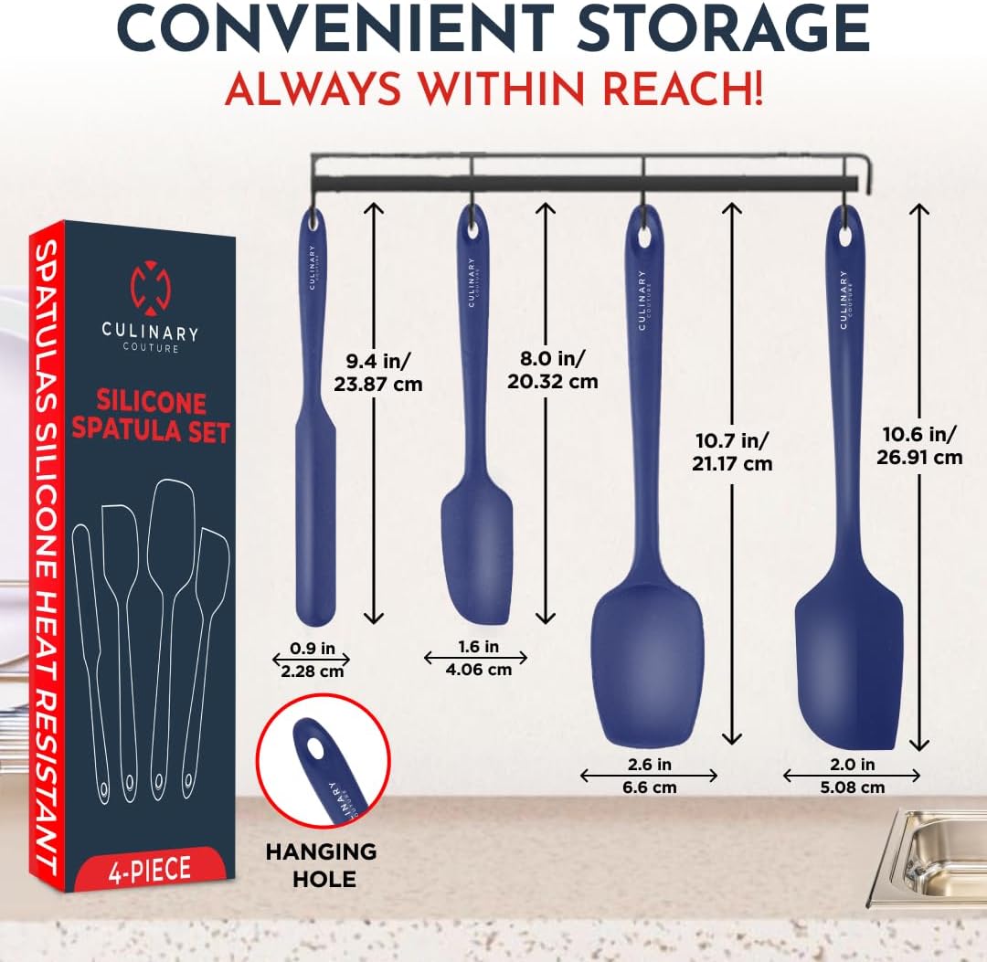 4-Piece Silicone Baking Spatula Set - Rubber Spatulas Silicone Heat Resistant, BPA-Free - Spatula Set for Nonstick Cookware - Baking Essentials