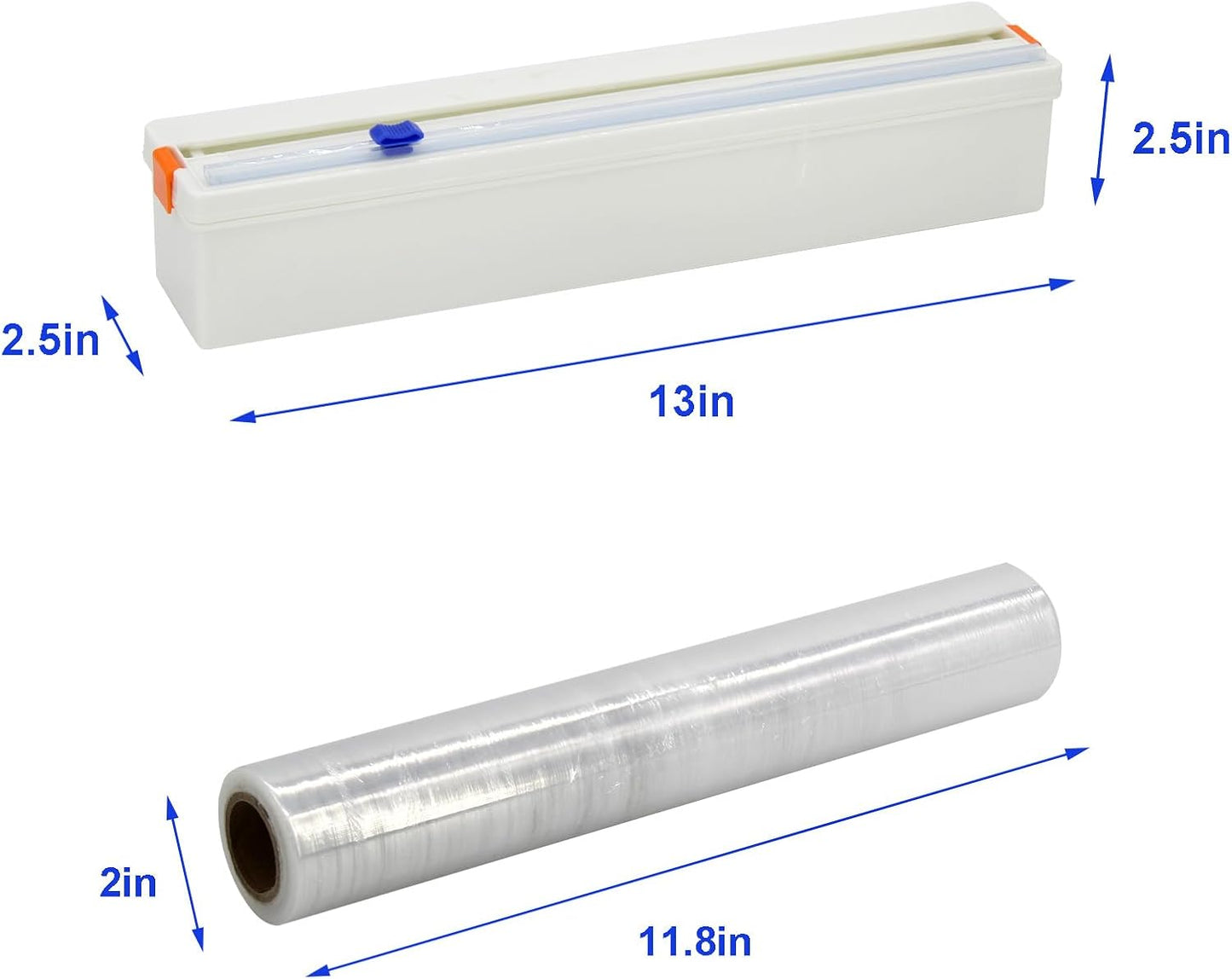 Household Reusable Refillable Plastic Wrap Dispenser with Slide Cutter, Food Wrap Stretch Clear Cling Wrap 12 Inch×328 Ft (1Cutting Box + 1 Cling Film)