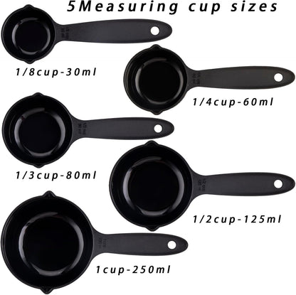 Plastic Measuring Cups and Spoons Set of 11, Kitchen Measuring Cups and Spoons Set for Dry & Liquid Ingredients, 5 Measuring Cups & 6 Measuring Spoons Set for Cooking & Baking Color Pink