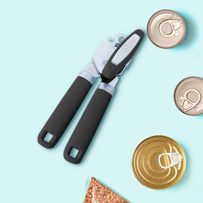 The Original Heavy Duty Stainless Steel Smooth Edge Manual Can Opener and Bottle Openers, Soft Handle, Rust Proof Oversized Handheld Easy Turn Knob,Grey