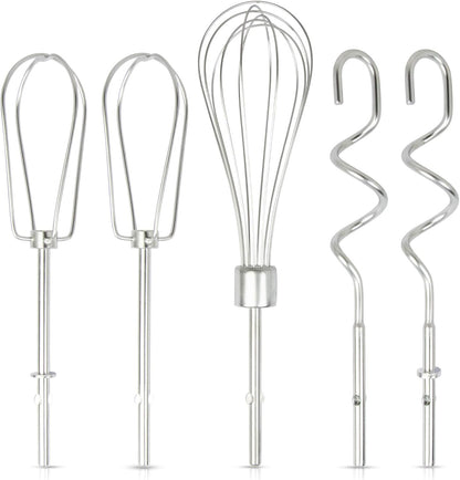 5 PCS Hand Mixer Attachments, Professional Hand Mixer Replacement Beaters, Whisk and Dough Hooks, Replacement Beaters Hand Mixer Compatible with KHM3 KHM5 KHM7 KHM9