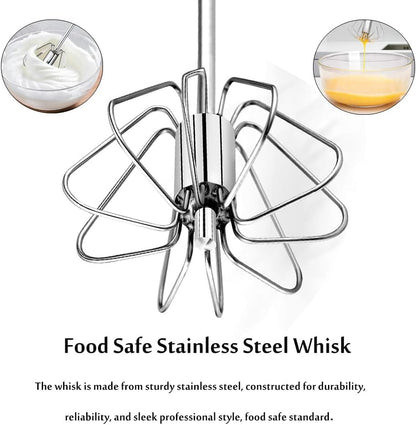 Stainless Steel Semi-Automatic Egg Whisk Set, 2PCS Hand Push Rotary Manual Mixer for Cooking, Whisking, Beating and Stirring (10&12 Inch)