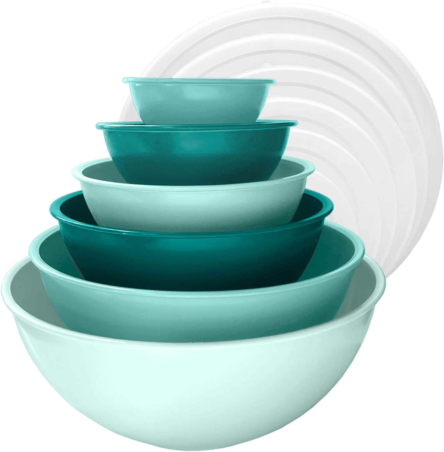edge Plastic Mixing Bowls 12 Piece Nesting Set 6 Prep Bowls and 6 Lids, for Baking, Cooking and Storing, Tonal Red