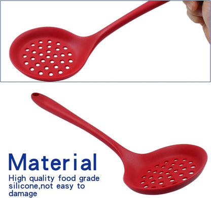 BokWin 1 Pcs Round Slotted Spoon Heat Resistant Silicone Strainer Spoon Non Stick Skimmer Spoon for Cooking Vegetable(Grey)