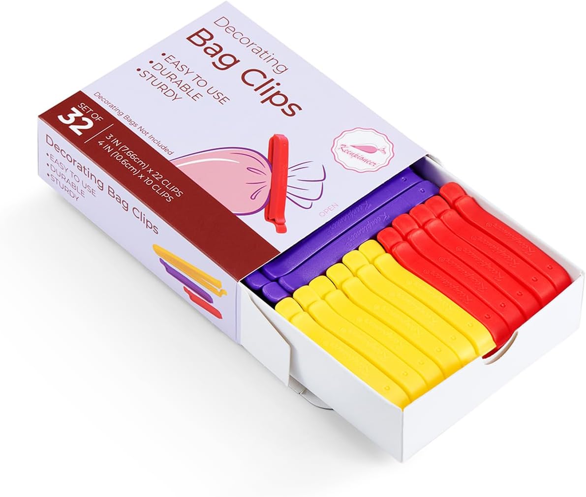 Keenpioneer Decorating/Icing Bag Sealing Clips, 60 Pack, Multipurpose for Food and Snack Storage, 3inch, 4inch and 6inch long