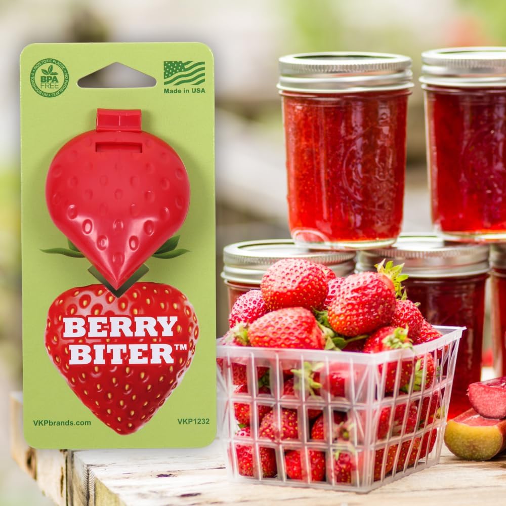 Berry Biter - Strawberry Huller Slicer, Remove Stems and Leaves with this Strawberry Corer/Cutting Gadget