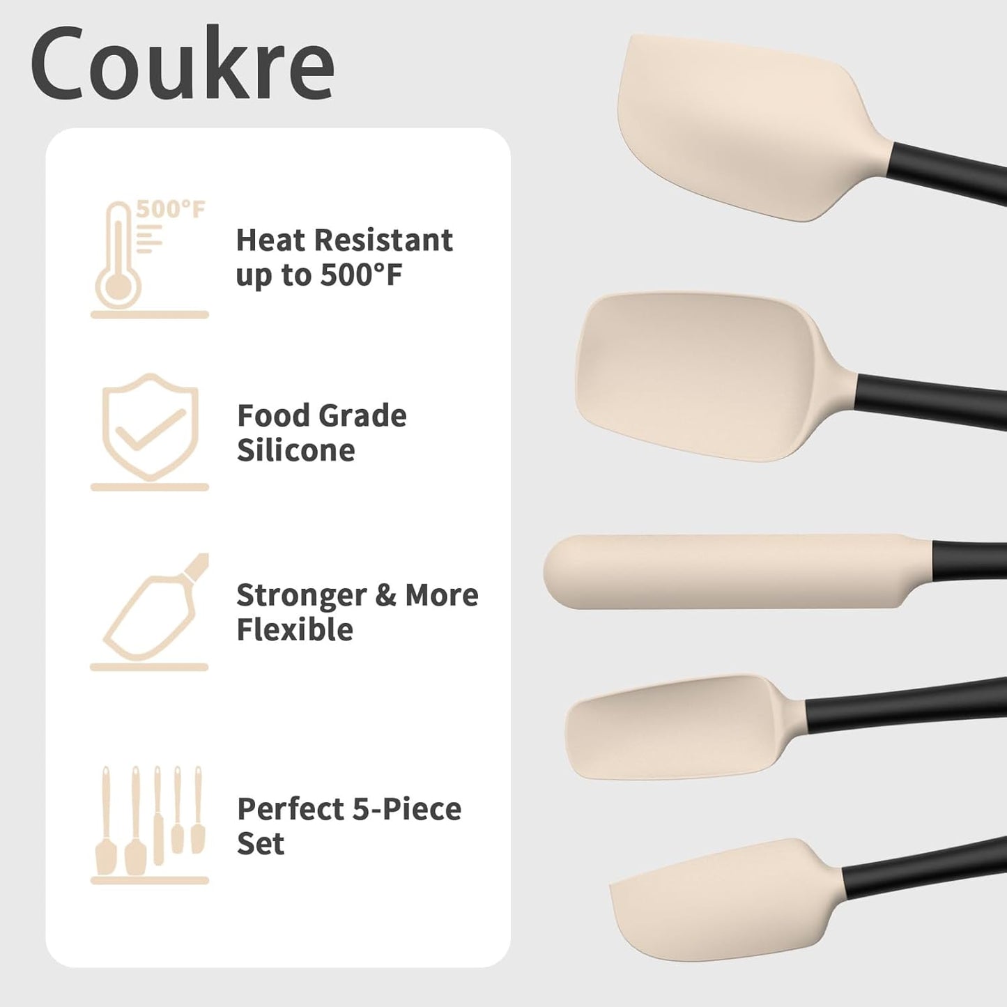 Coukre Silicone Spatula Set of 5,High Temperature Resistant, Food Grade Silicone, Dishwasher Safe, for Baking, Cooking (Aqua Green)