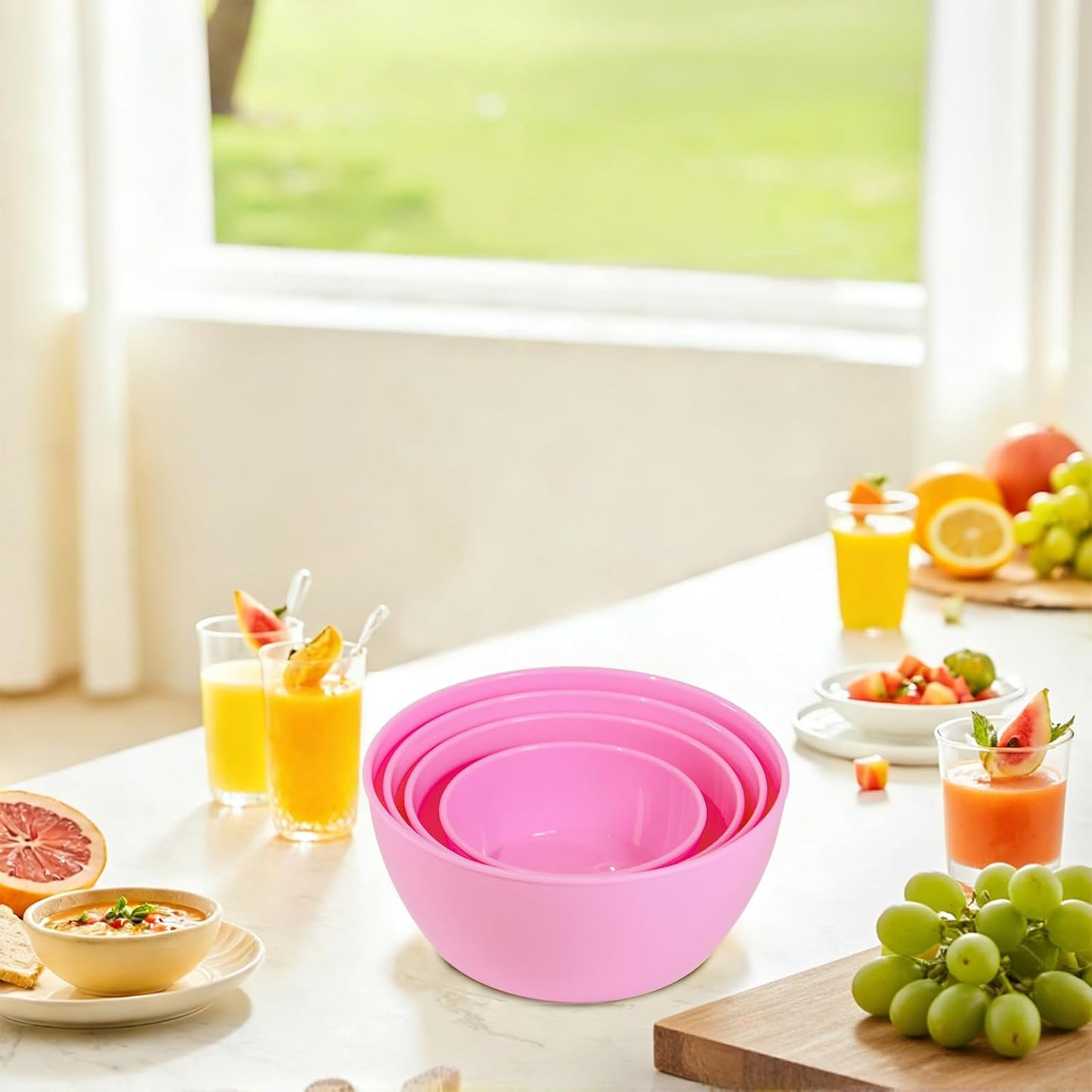 4-Piece Classic Plastic Prep Bowls with Lids, Nesting Plastic Small Mixing Bowl Set for Mixing, Baking, Prepping, Cooking and Serving Food, Microwave and Dishwasher Safe