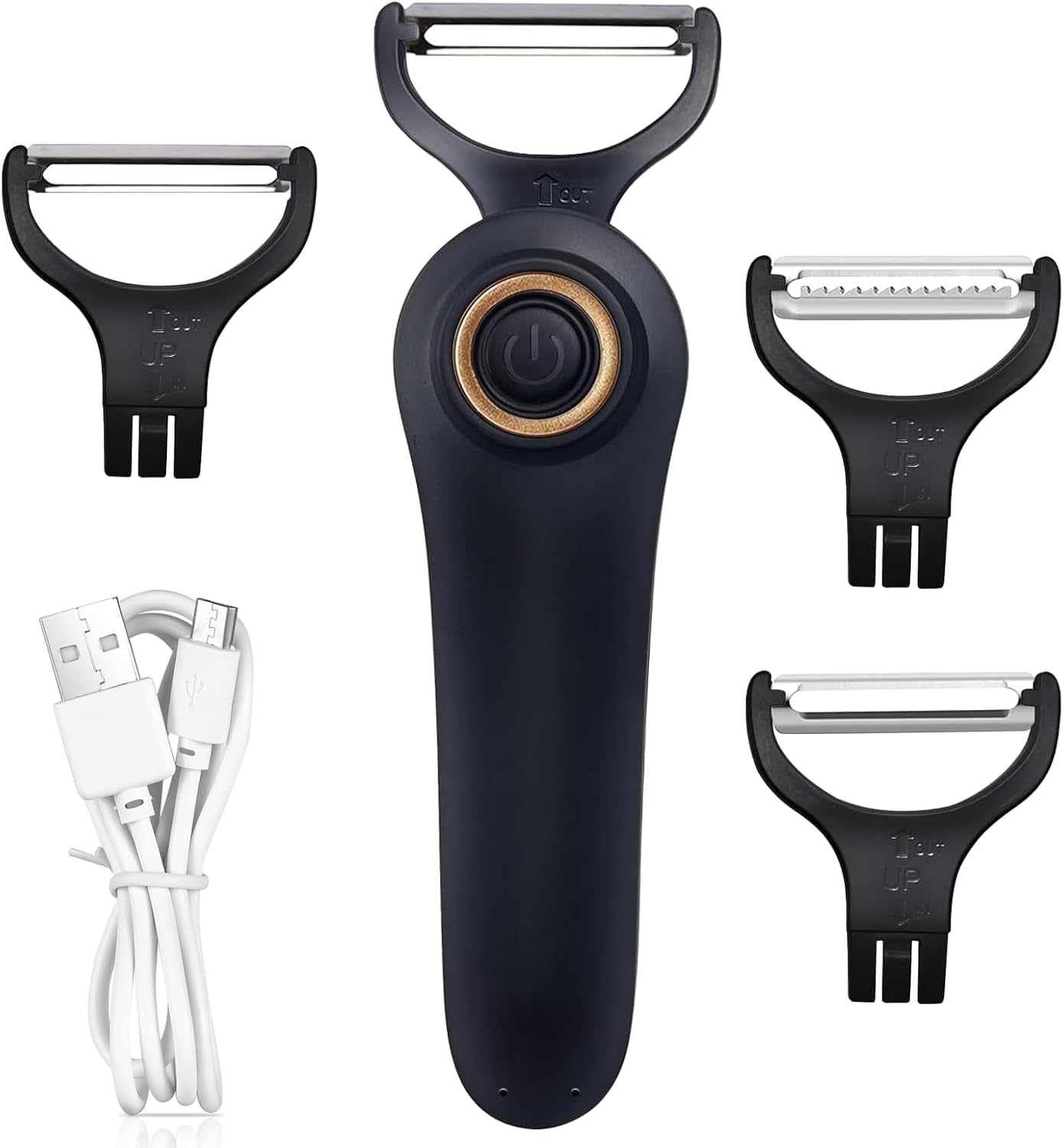 Electric Fruit Vegetable Peeler, Handheld Potato Peeler Pro Set, Kitchen Peeler Slicer with 3 Interchangeable Blades for Apple Potato Carrot Cucumber