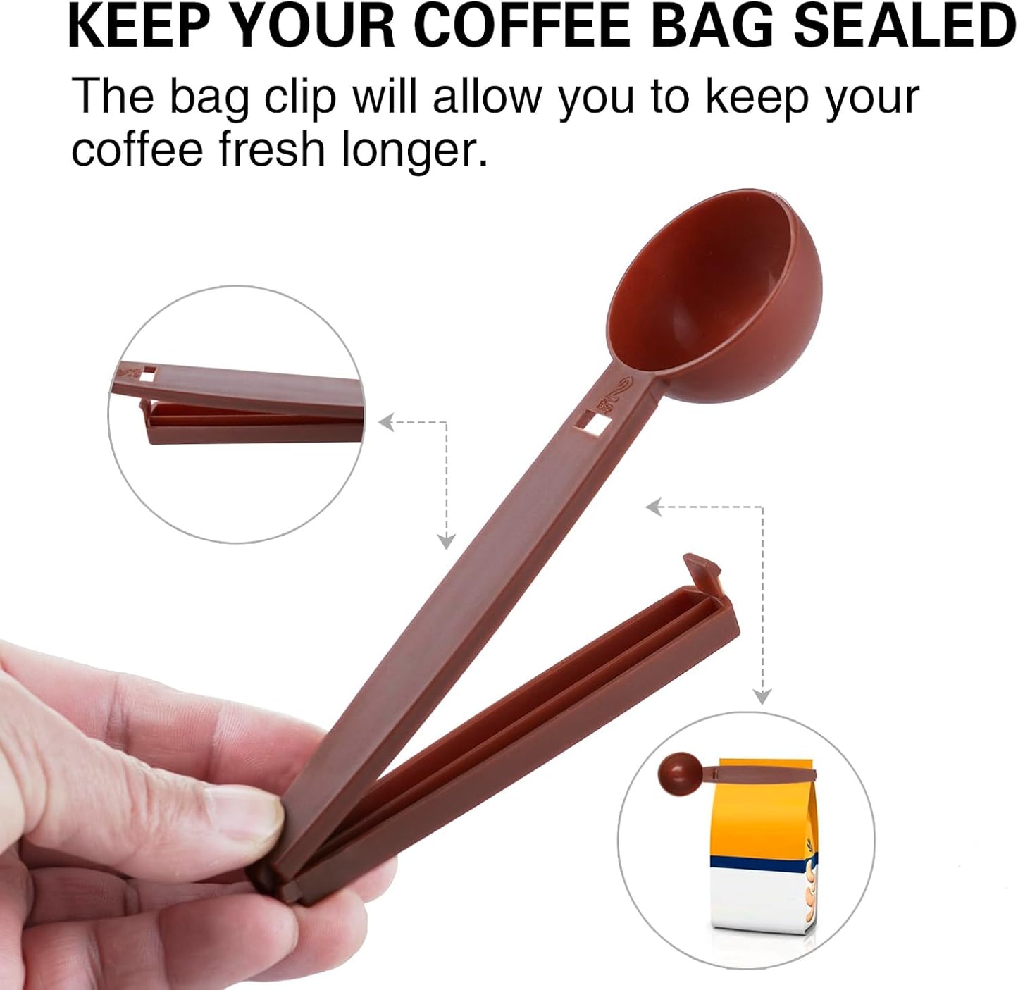 Coffee Scoops with Bag Clip,Coffee Scoops For Ground Coffee 2 Tbsp (30ml) Long Handle Tablespoon Measuring Spoons Multifunctional Plastic Scoops For Measuring Coffee,Drinks (4 Pack,Brown)