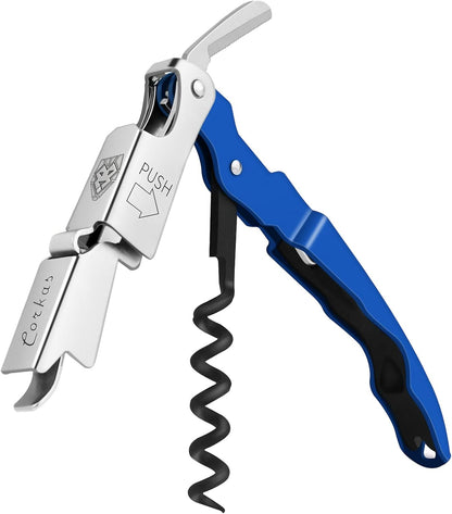 CORKAS Wine Key - Professional Handcrafted Heavy Duty Waiter Corkscrew, Compact Wine Opener with Double Hinged, Foil Cutter and Bottle Opener, Gifts for Servers, Sommelier, Bartenders - Red