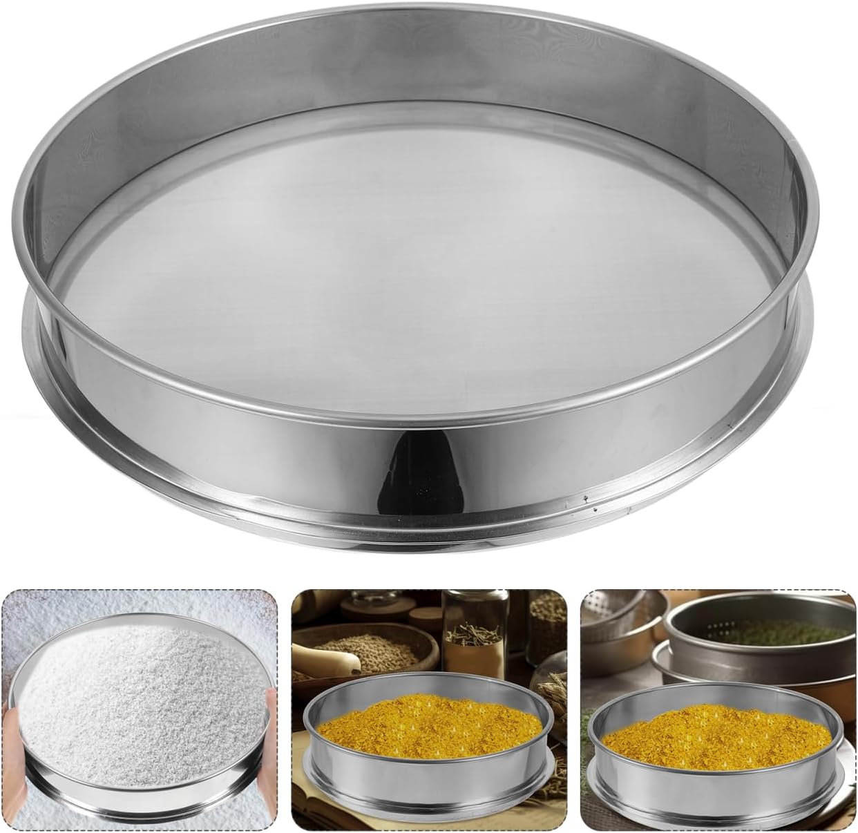 Hemoton Stainless Steel Sifter 11.8 Inch 150 Mesh Fine Screen Flour Sieve for Baking Cooking Kitchen Use