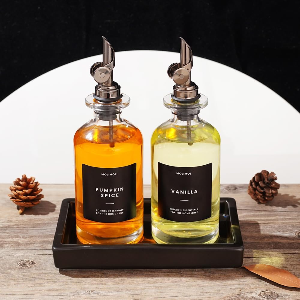 Molimoli - Premium Olive Oil Dispenser Bottles for Kitchen with Pourer - Oil and Vinegar Dispenser Set, Glass Dispenser for Kitchen, Dispenser Bottle of 350ml - Set of 2