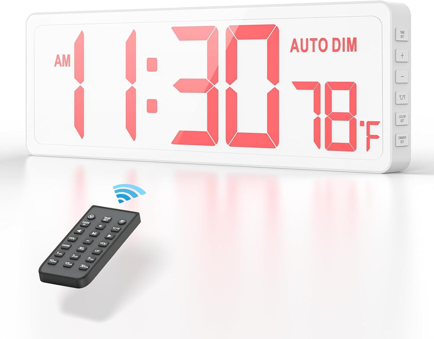 REACHER 16.5" Large Digital Wall Timer Clock with Countdown Timer, Auto Dimmer, Temperature, Remote Control, LED Wall Clock for Teacher, Classroom, Office, Home Decor, Kitchen, Gym, Living Room