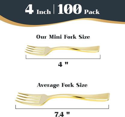 Kucoele 4 Inch Gold Mini Plastic Spoons, 100 Pack Disposable Small Dessert Spoons for Appetizer Tasting, Puddings, Ice Creams, Wedding Reception