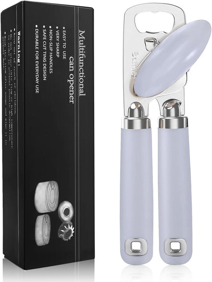 Safring Can Opener Manual, Heavy Duty Stainless Steel Smooth Edge Can Openers With Soft Touch Handle, Oversized Handheld Easy Turn Knob, Multi-Function Bottle Opener, Black