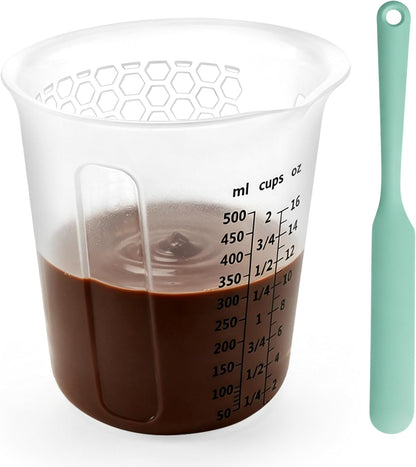 Palksky Silicone Chocolate Melting Cup Set with 4 Silicone Measuring Cups (250ml & 350ml) and 4PCS Heat-Resistant Jar Spatulas, Non-Stick Baking Tools for DIY Chocolate, Butter & Cream Mixing