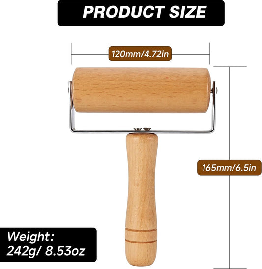 Small Rolling Pin, Wooden Dough Roller, Non-Stick Pizza Roller, T Type Rolling Pins for Kitchen Baking, Pizza Dough Press, 12 x 16.5 cm