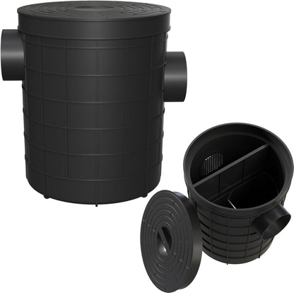 Grease Trap Commercial, Lightweight PE Plastic Grease Interceptor Trap Side Inlet Waste Oil Water Separator for Kitchen Sink Restaurant Wastewater Easy Install (Round-315-110-110)