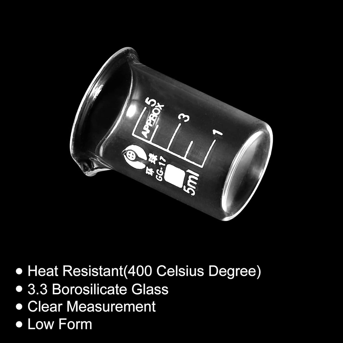 PATIKIL 3Pcs 10ml Low Form Glass Beaker, 3.3 Borosilicate Glass Graduated Printed Scale Measuring Cups with Spout for Kitchen Lab Liquids