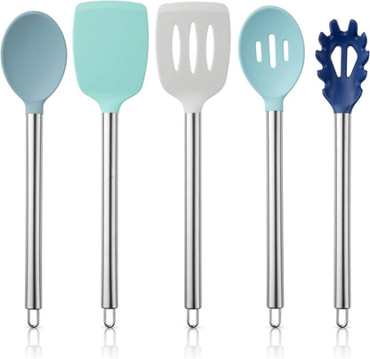 COOK WITH COLOR Silicone Cooking Utensils, Kitchen Utensil Set, Easy to Clean Silicone Kitchen Utensils, Cooking Utensils for Nonstick Cookware, Kitchen Gadgets Set, 10 Pieces, Green