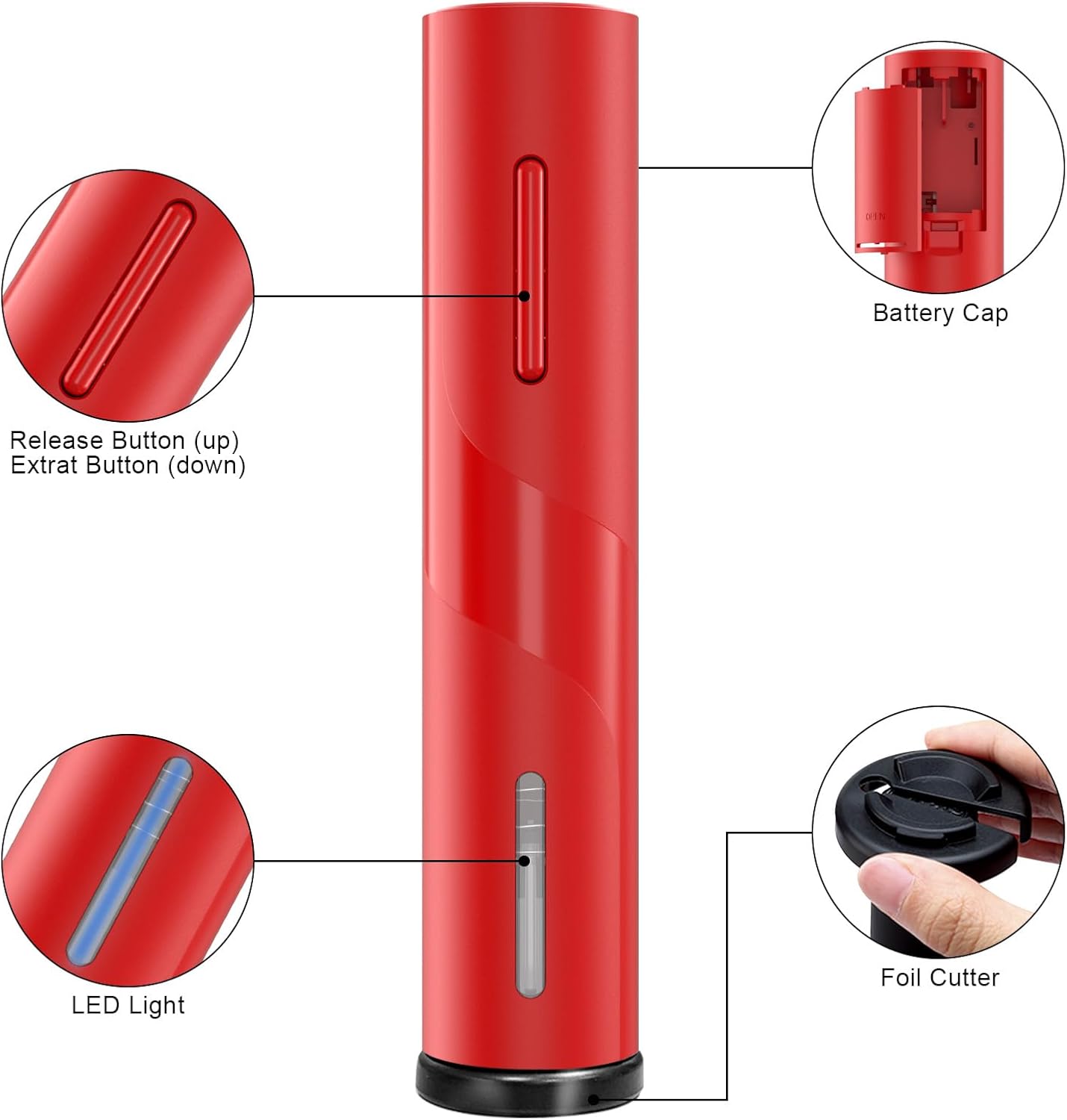 COKUNST Electric Wine Opener, Battery Operated Wine Bottle Openers with Foil Cutter, One-click Button Corkscrew Remover for Home Kitchen Party Wedding