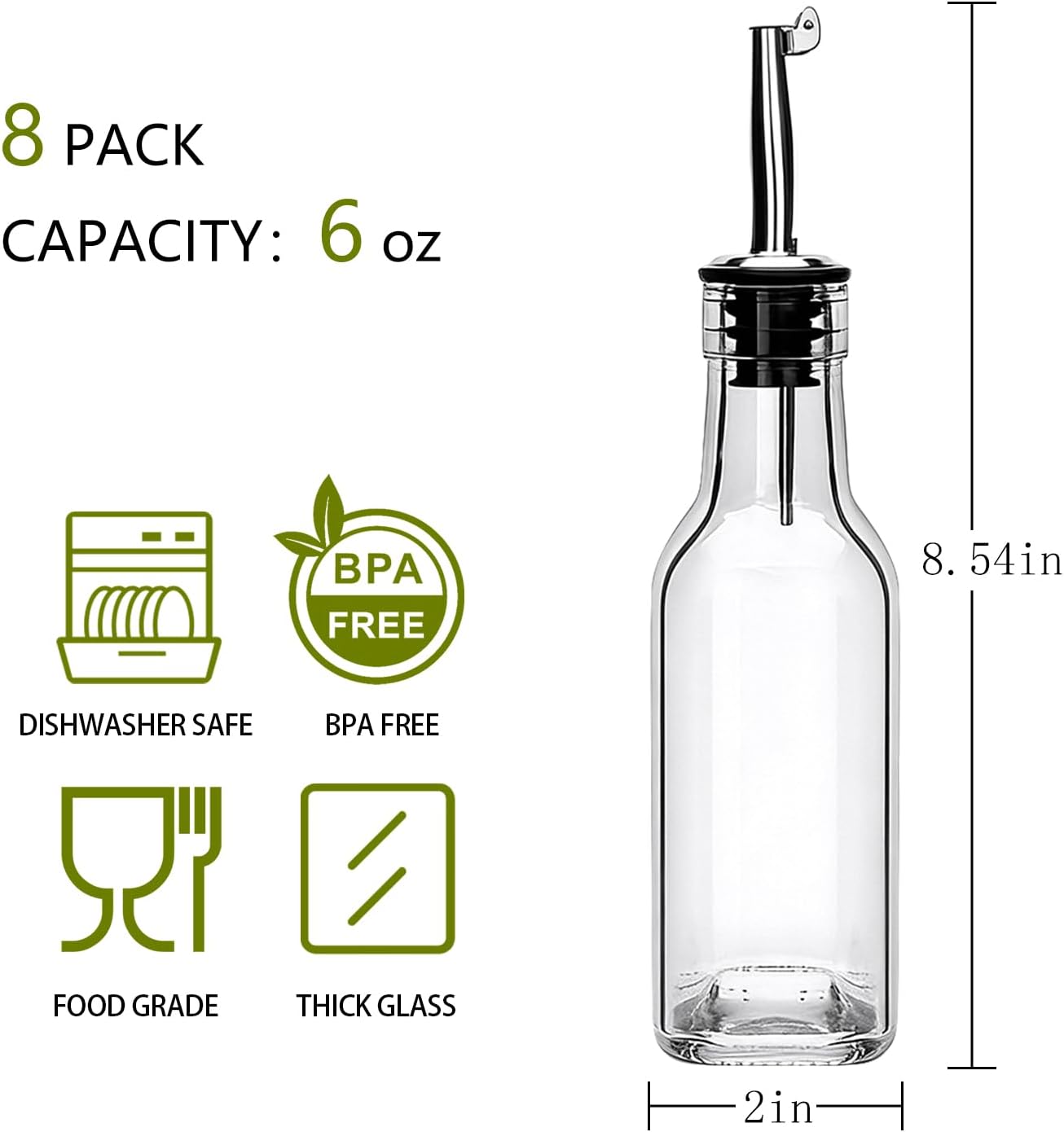 Salzesfalls 8 Pack 17oz Olive Oil Dispenser Bottle,Oil Dispenser for Kitchen, Cooking Oil Dispenser,Vinegar Cruet Bottle with Pourers